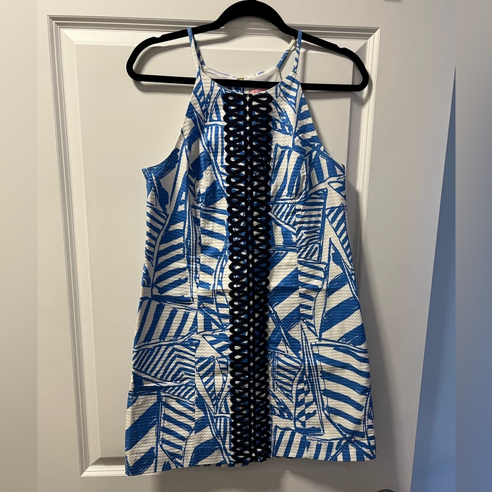 Blue and White Lily Pulitzer Sailboat Dress With Back Zipper